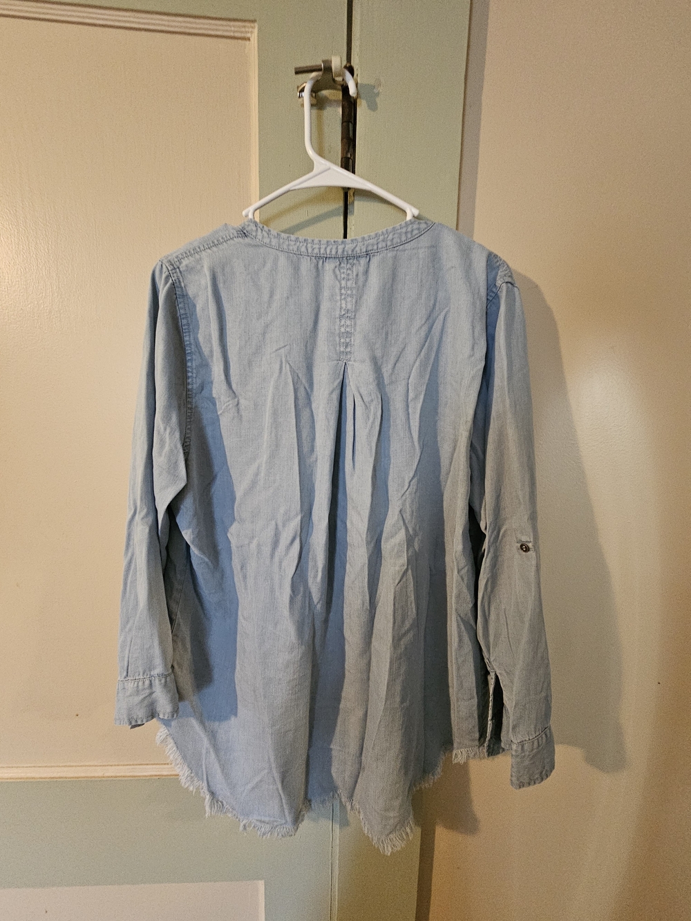 Light Blue Chambray Tunic with Frayed Hem - Womens - Picture 2 of 5